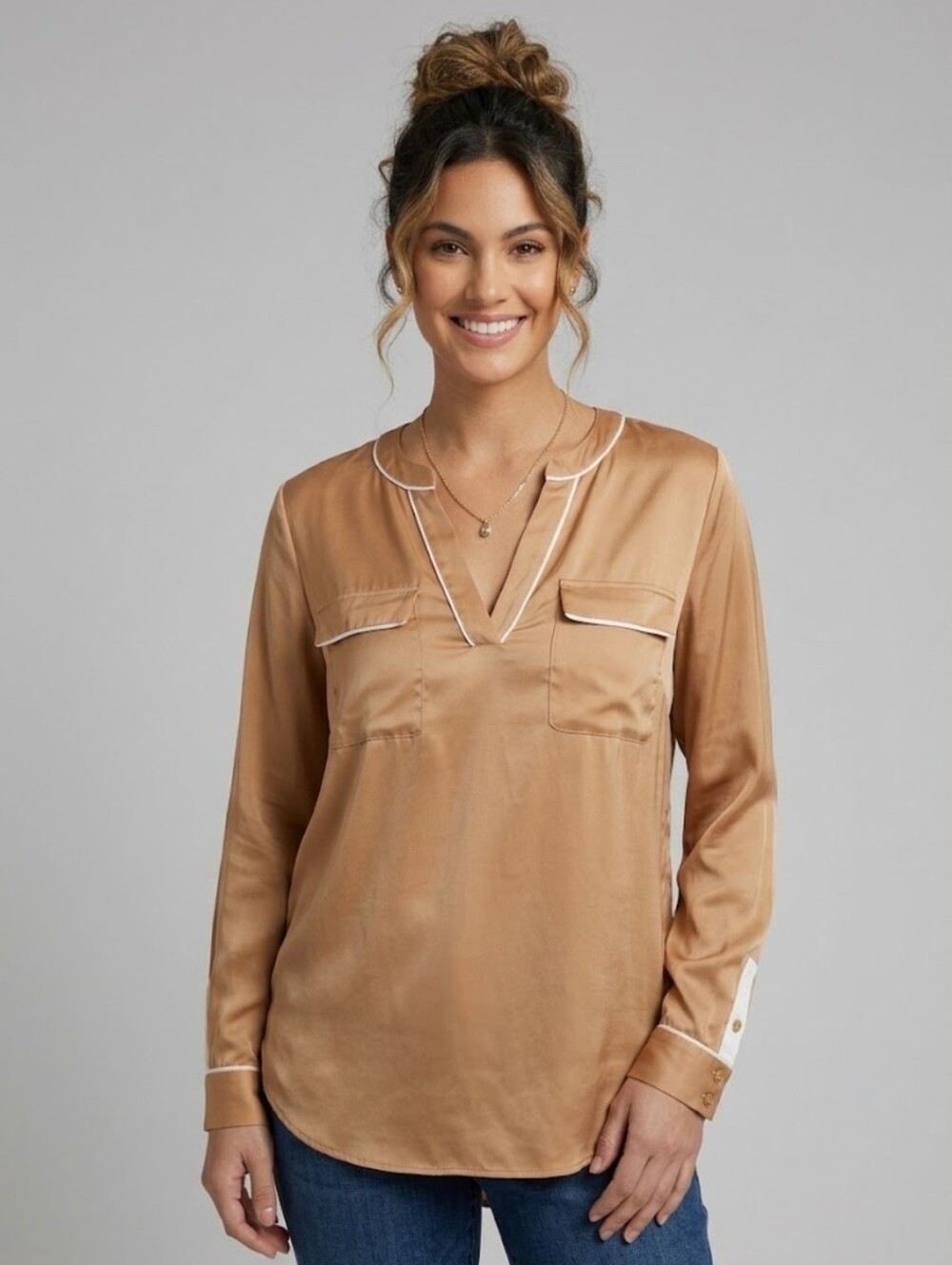 New York & Co Satin Henley